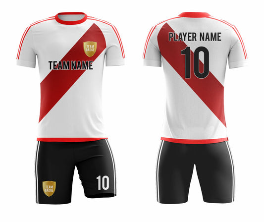 SB 12887 White, Red and Black Sublimation Custom Soccer Jersey Adult & Youth Unisex