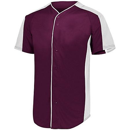 Full Button Baseball Jersey Maroon/white Adult