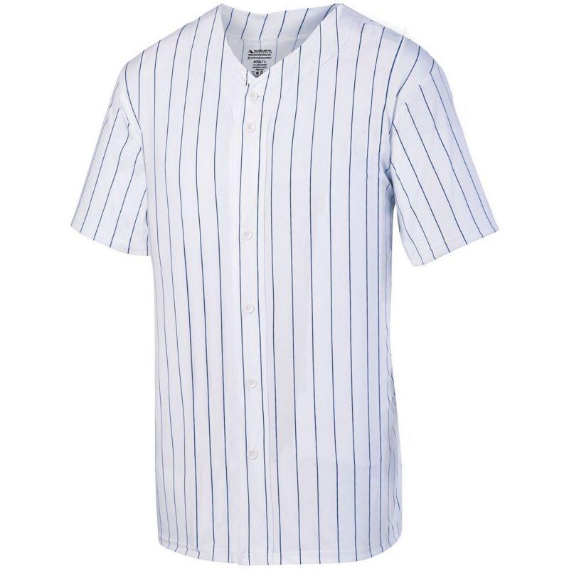 Pinstripe Full Button Baseball Jersey White/royal Adult