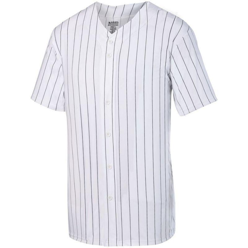 Pinstripe Full Button Baseball Jersey White/black Adult