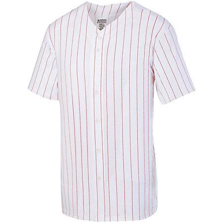 Youth Pinstripe Full Button Baseball Jersey White/red