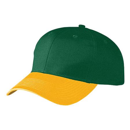 Six-Panel Cotton Twill Low-Profile Cap Dark Green/gold Adult Baseball