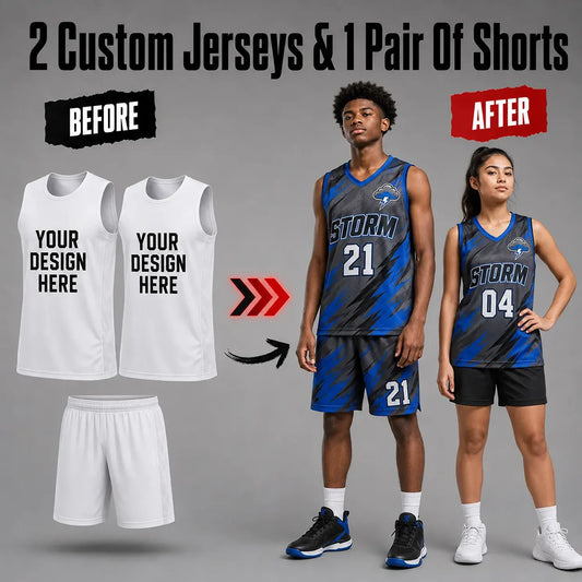 2 Custom Basketball  Jerseys & 1 Pair Of Shorts
