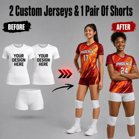 2 Custom Volleyball  Jerseys & 1 Pair Of Shorts