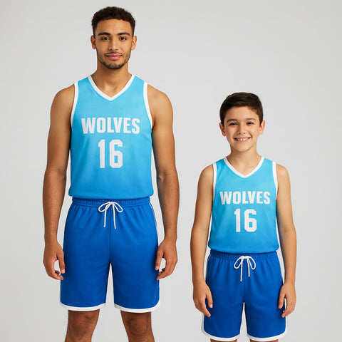 BBU-103 Blue Customizable Basketball Jersey With Optional Shorts