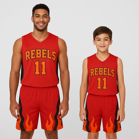 BBU-128 Red Customizable Basketball Jersey With Optional Shorts