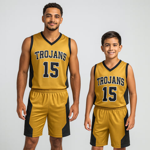 BBU-129 Gold Customizable Basketball Jersey With Optional Shorts