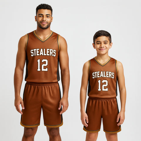 BBU-140 Brown Customizable Basketball Jersey With Optional Shorts