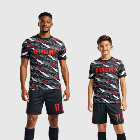 SB 1114 Black/Red/White Sublimation Custom Soccer Jersey Adult & Youth Unisex