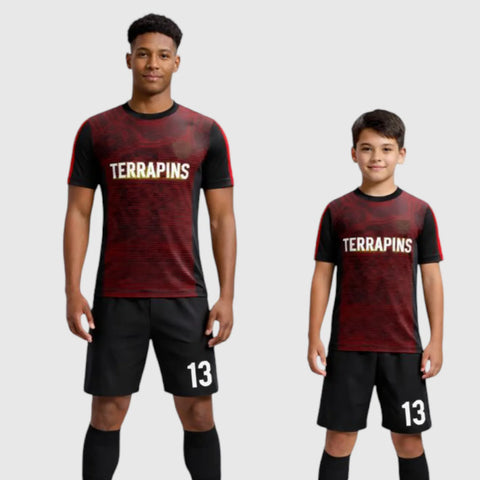SB 1275 Black and Red Sublimation Custom Soccer Jersey Adult & Youth Unisex
