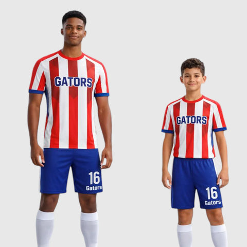 SB 12806 White, Red and Blue Sublimation Custom Soccer Jersey Adult & Youth Unisex