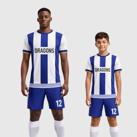 SB 12817 White and Blue Sublimation Custom Soccer Jersey Adult & Youth Unisex