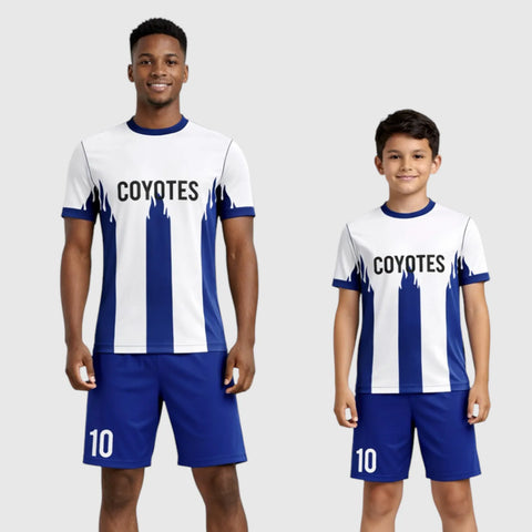 SB 12826 White and Blue Sublimation Custom Soccer Jersey Adult & Youth Unisex