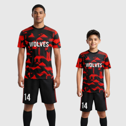 SB 12846 Black and Red Sublimation Custom Soccer Jersey Adult & Youth Unisex