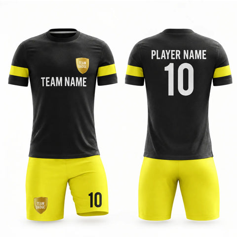 SB 12903 Black and Yellow Sublimation Custom Soccer Jersey Adult & Youth Unisex