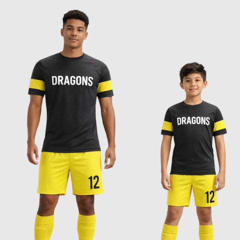 SB 12903 Black and Yellow Sublimation Custom Soccer Jersey Adult & Youth Unisex