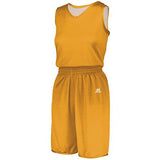 Jersey reversible de una capa sólida sin dividir para mujer Dorado / blanco Baloncesto individual y pantalones cortos