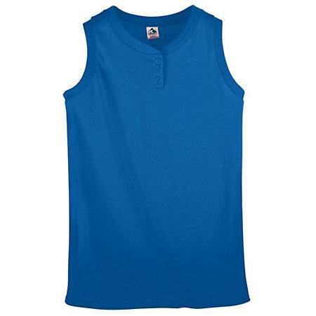 Girls Sleeveless Two-Button Softball Jersey Royal
