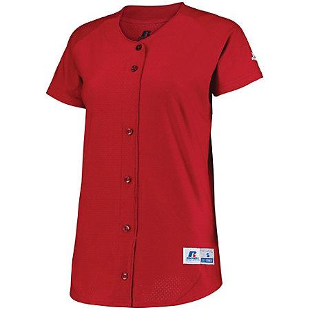 Señoras Stretch Faux Button Jersey True Red Softball