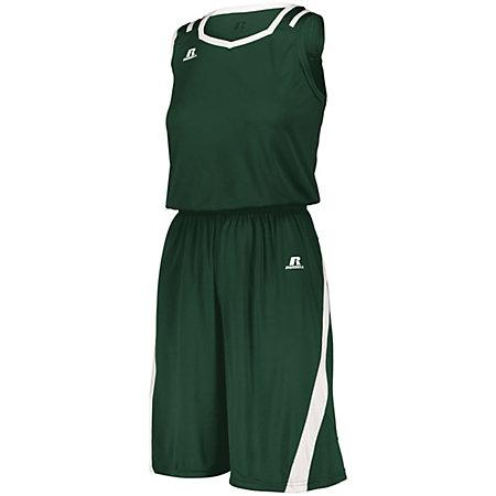 Ladies Athletic Cut Jersey Dark Green/white Basketball Single & Shorts