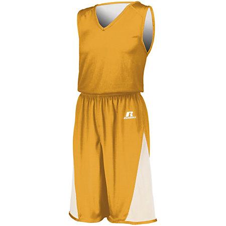 Pantalones cortos reversibles de una sola capa sin dividir Camiseta de baloncesto para adultos dorada / blanca y
