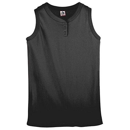 Girls Sleeveless Two-Button Softball Jersey Black