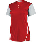 Ladies Performance Two-Button Color Block Jersey True Red/baseball Grey Softball