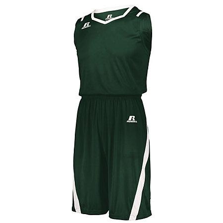 Camiseta de corte atlético verde oscuro / blanco para baloncesto adulto individual y pantalones cortos