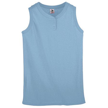 Girls Sleeveless Two-Button Softball Jersey Light Blue