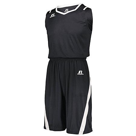 Camiseta de corte atlético Stealth / blanco individual y pantalones cortos de baloncesto para adultos