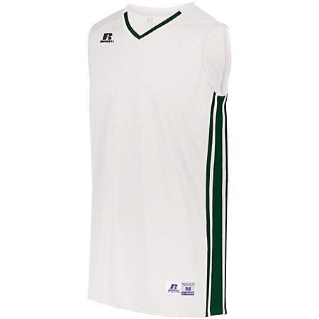 Camiseta de baloncesto juvenil Legacy blanco / verde oscuro individual y pantalones cortos