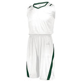 Pantalones cortos de corte atlético Blanco / verde oscuro Camiseta de baloncesto para adultos