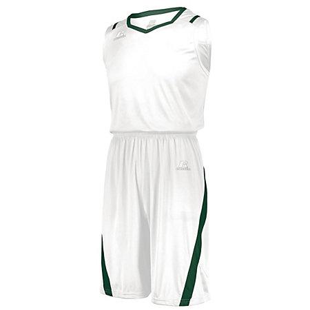 Camiseta de corte atlético Blanco / verde oscuro Baloncesto adulto individual y pantalones cortos