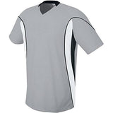 Camiseta de fútbol Helix para niños gris plateado / blanco / negro individual y pantalones cortos