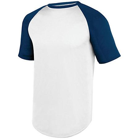 Camiseta de béisbol de manga corta Wicking Blanco / azul marino Béisbol para adultos