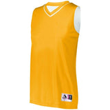 Camiseta de baloncesto reversible de dos colores para mujer, dorado / blanco, individual y pantalones cortos de baloncesto