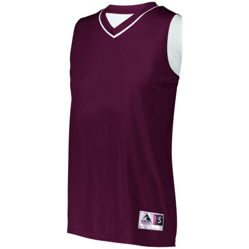 Camiseta de baloncesto reversible de dos colores para mujer, granate / blanco, individual y pantalones cortos de baloncesto