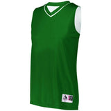 Camiseta de baloncesto reversible de dos colores para mujer, verde oscuro / blanco, camiseta y pantalones cortos de baloncesto
