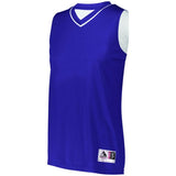 Camiseta de baloncesto reversible de dos colores para mujer, morado / blanco, pantalón corto y pantalón corto