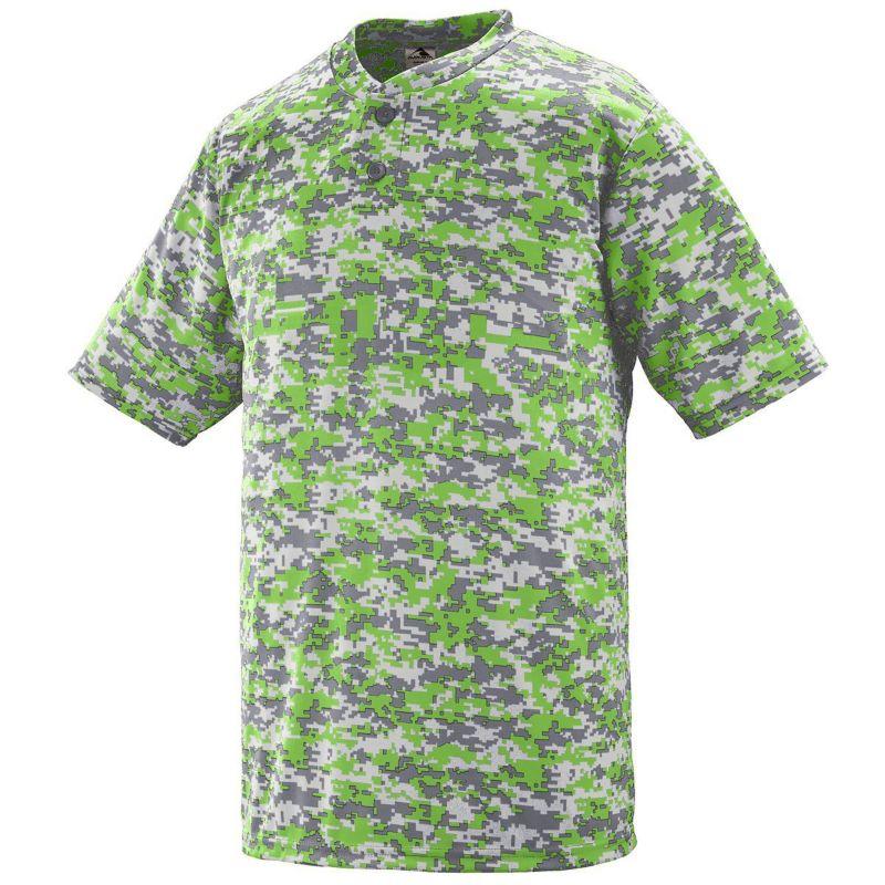Youth Digi Camo Wicking Two-Button Jersey Lime Baseball