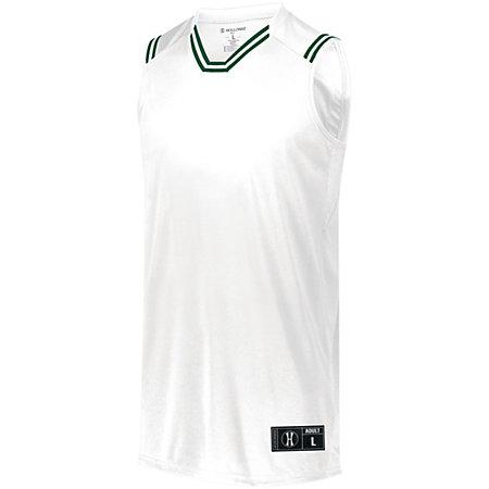 Camiseta de baloncesto retro blanco / bosque para adulto individual y pantalones cortos