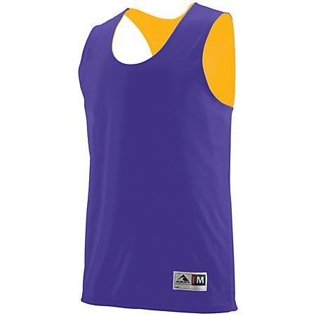 Camiseta sin mangas y pantalones cortos de baloncesto para adultos de color morado / dorado reversible