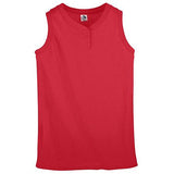 Girls Sleeveless Two-Button Softball Jersey Red