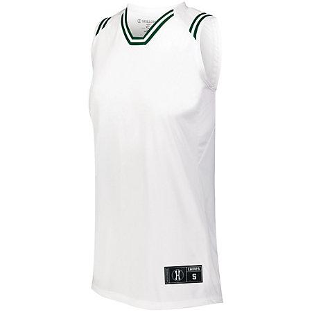 Ladies Retro Basketball Jersey White/forest Single & Shorts