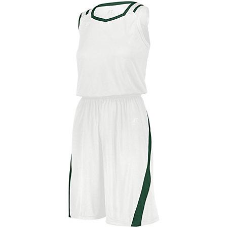 Ladies Athletic Cut Jersey White/dark Green Basketball Single & Shorts