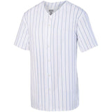 Jersey de béisbol a rayas con botones completos Blanco / azul marino Adulto