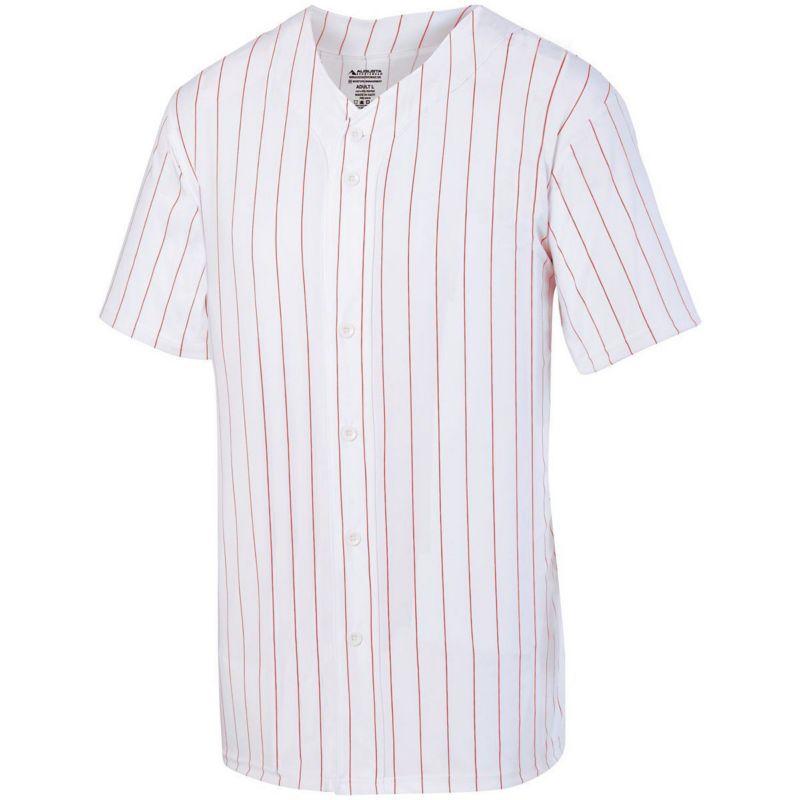Pinstripe Full Button Baseball Jersey - White/Red
