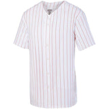 Pinstripe Full Button Baseball Jersey White/red Adult