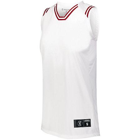 Ladies Retro Basketball Jersey White/scarlet Single & Shorts