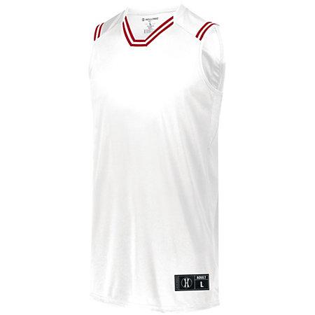 Camiseta de baloncesto retro juvenil blanco / escarlata individual y pantalones cortos
